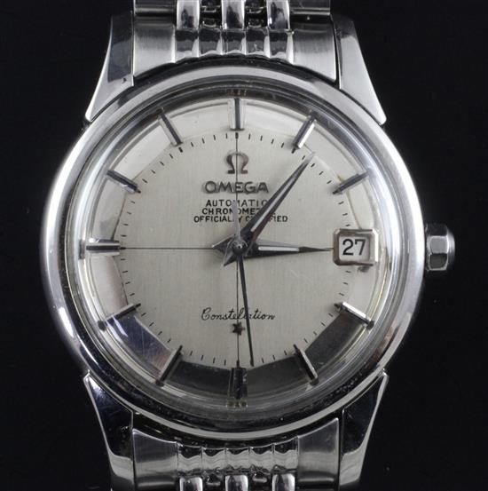 A gentlemans early 1960s stainless steel Omega Constellation Automatic Chronometer wrist watch with pie-pan dial,